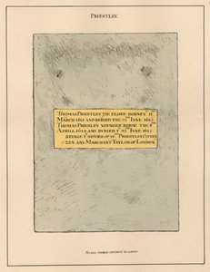 Messingplatteninschrift Thomas Priestly der Ältere und der Jüngere aus der Kirche von Hornsey von Daniel Lysons