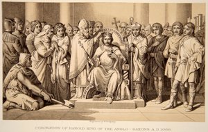 Krönung von Harold II. im Jahr 1066, graviert von W. Ridgeway