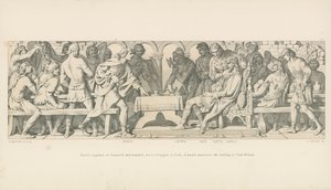 Harold, der Eroberer, bei Stamford, und verwundet, sitzt bei einem Bankett in York. Ein Herold kündigt die Landung von Herzog Wilhelm an von Daniel Maclise