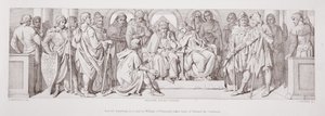 Harold, der sich auf einen Besuch bei Wilhelm von der Normandie begibt, verabschiedet sich von Edward dem Bekenner, aus 