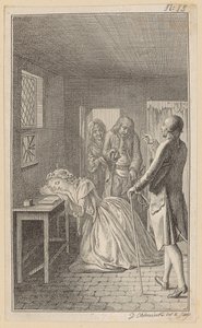 Belford findet Clarisse bei seinem Besuch im Gefängnis im Kerkerzimmer des Schergen Rowland von Daniel Nikolaus Chodowiecki