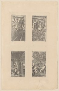 Blatt 9-12 zu Pestalozzis Lienhard und Gertrud von Daniel Nikolaus Chodowiecki