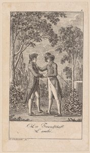 Freundschaft, Blatt 1 der Folge „Aufrichtigkeit und Heuchelei“ von Daniel Nikolaus Chodowiecki