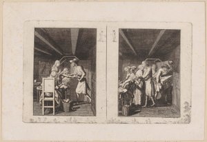 Ludwig unterhält die Familie kümmerlich durch seine Arbeit [links]; Der Vater kehrt mit Schätzen bereichert zu seiner Familie zurück [rechts]