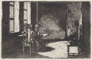 Der Künstler im Zimmer seiner Mutter, Danzig von Daniel Nikolaus Chodowiecki