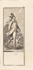 Junger Mann mit Schwert, Stock und Hund