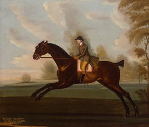 Sportsmann, ein brauner Jäger mit einem Gentleman in einer bewaldeten Landschaft von Daniel Quigley