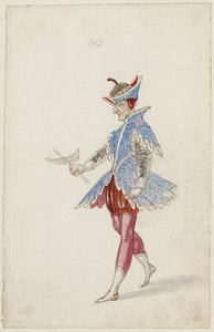 Männliche Figur in blau-rotem Kostüm aus dem Ballet des quatre saisons de l