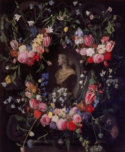 Blumengirlande um eine Marmorbüste von Erzherzog Leopold Wilhelm, ca. 1647 von Daniel Seghers