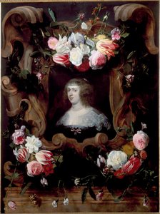 Porträt einer Dame mit einem Blumenkranz