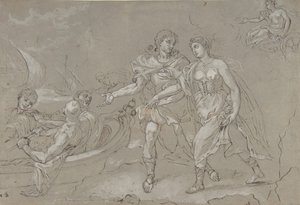 Die Entführung der Helena, verso: Studie einer knienden nackten männlichen Figur von Daniel Seiter