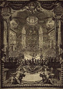 Das große Fest Ihrer Königlichen Hoheit der Prinzessin von Oranien, gefeiert im Dezember 1686 im Salon du Bois in Den Haag, zu Ehren des Geburtstags des Prinzen von Oranien (Gravur)