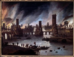 Ansicht des Brandes von Troja von Daniel van Heil