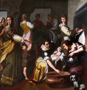 Leben der Jungfrau Maria: „Die Geburt Mariens“ Gemälde von Daniele Crespi (1598-1630) 17. Jahrhundert Museo della Basilica di Santa Maria Assunta, Gallarate, Italien von Daniele Crespi