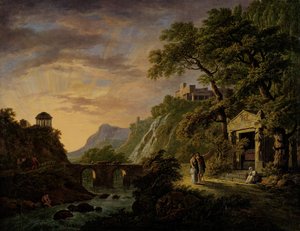 Arkadische Landschaft mit Sonnenuntergang