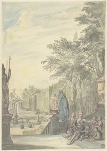 Ansicht von einer Terrasse in einem ornamentalen Garten