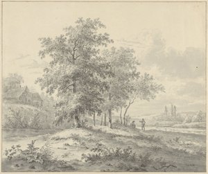 Landschaft mit zwei Figuren unter Bäumen