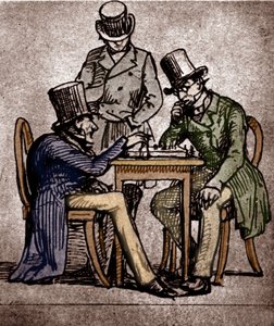 Soren Kierkegaard spielt Schach (Feder und Tinte mit Waschung auf Papier)