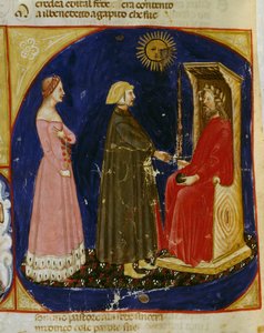 Dante und Beatrice treffen Justinian, Szene aus dem Paradies, Canto VI, aus der Göttlichen Komödie von Dante Alighieri (1265-1321), Veneto-Miniatur, Italien von Dante Alighieri