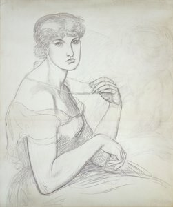 Eine sitzende Frau, die eine Halskette hält, rechts eine weitere weibliche Figur von Dante Gabriel Charles Rossetti