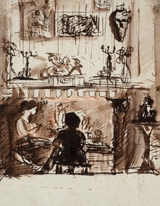 Lizzie Siddal und Woolner in einem imaginären Raum von Dante Gabriel Charles Rossetti