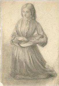 Elizabeth Siddal spielt ein Saiteninstrument, ca. 1852 von Dante Gabriel Rossetti