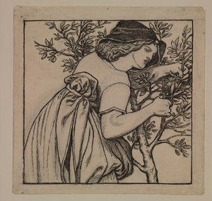 König Renés Flitterwochen - Gartenarbeit - Entwurf für ein bemaltes Paneel für das Kabinett von Dante Gabriel Charles Rossetti