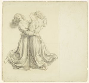 Die Laubenwiese - Draperiestudie für die zwei tanzenden Mädchen von Dante Gabriel Rossetti