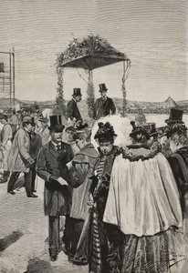 Graf von Turin Vittorio Emanuele von Savoyen-Aosta bei den Rennen in Tor di Quinto, Rom, Italien (Stich nach einer Zeichnung von Dante Paolocci)