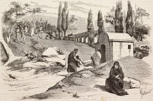 Im unheilvollen Lager, Rom Vaincue von Alexandre Parodi, Akt V, Gravur von Dante Paolocci nach Skizzen von Zandomenico, aus L