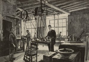 Mechanische Werkstatt in der Münze von Rom, Italien, Gravur nach Zeichnung von Dante Paolocci, aus L