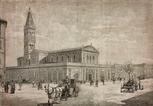 Neue Kirche des Heiligen Herzens in Rom, Italien, Gravur nach einer Zeichnung von Dante Paolocci, aus L