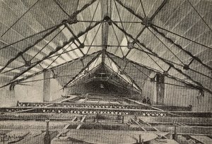 Dach und das Metallfachwerk, das die Decke stützt, neuer Arm der Erzbasiliika St. Johannes im Lateran, Rom, Italien, Zeichnung von Dante Paolocci, Gravur aus L