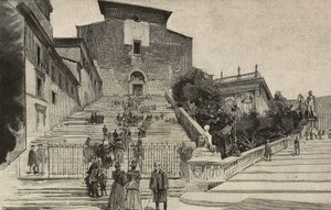 Ansicht der Basilika Santa Maria in Aracoeli, Rom, Italien (Stich nach einer Zeichnung von Dante Paolocci)