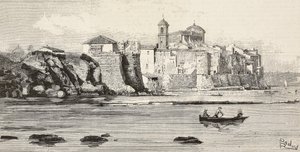 Ansicht von Nettuno, Italien, Gravur nach einer Zeichnung von Dante Paolocci, aus L