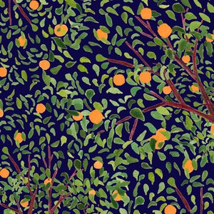 Üppiger Orangengarten Blau