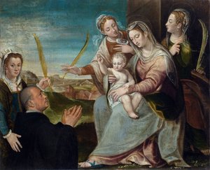 Die Jungfrau und das Kind mit der Heiligen Katharina, der Heiligen Lucia, der Heiligen Justina von Padua und einem Benediktinermönch von Dario the Elder Varotari