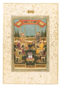 Eine Versammlung von Prinzen, ca. 1710 (Deckfarben und Gold auf Papier, montiert als Albumseite) von Das Bhawani