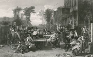 Chelsea-Pensionäre lesen die Gazette der Schlacht von Waterloo