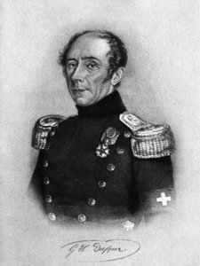 Porträt von Guillaume-Henri Dufour (1787-1875), Schweizer General, Ingenieur, Topograf und Mitbegründer des Internationalen Komitees vom Roten Kreuz, Gravur nach Zeichnung von Karl Friedrich Irminger (1813-1863)