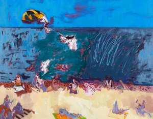 Strand mit Gleitschirmflieger