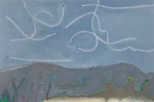 Fliegende Martins bei Dämmerung, Kaktus von David Alan Redpath Michie