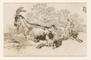 Ziege und Junges in einer Landschaft von David Alphonse de Sandoz Rollin