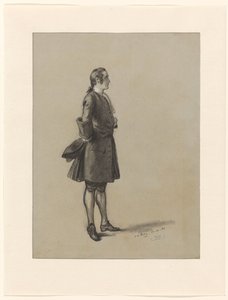 Figurenstudie eines stehenden Mannes, der seinen Hut auf dem Rücken hält von David Bles