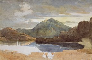 Ein See in Nordwales, Snowdon in der Ferne