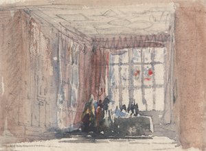Ein Tudor-Zimmer mit Figuren, möglicherweise Hardwick Hall oder Haddon Hall von David Cox