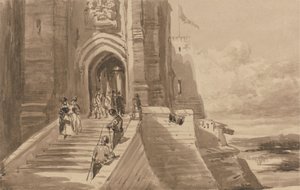Figuren auf der Außentreppe eines Schlosses von David Cox