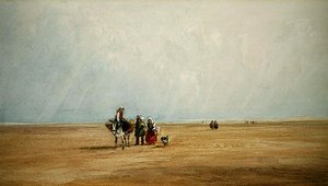 Figuren mit einem Esel an einem französischen Strand von David Cox