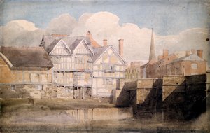 Alte Häuser und Wye-Brücke, Hereford, 1820 von David Cox