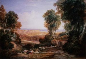 Der Zusammenfluss von Severn und Wye mit Chepstow Castle in der Ferne von David Cox